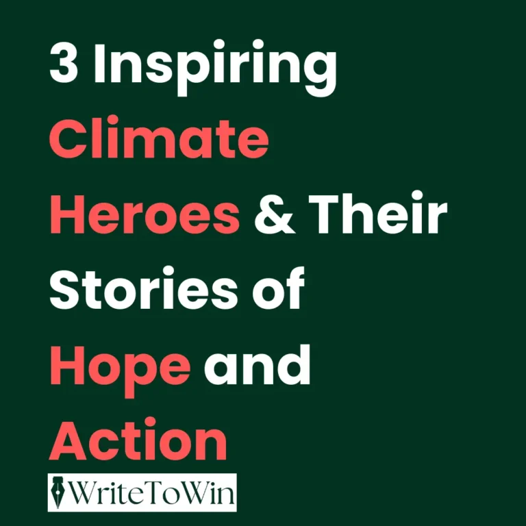 three climate heroes in their environments: an inventor with blueprints for home electrification, an indigenous woman standing proudly in the Amazon rainforest, and an older man planting a sapling in a dense forest.