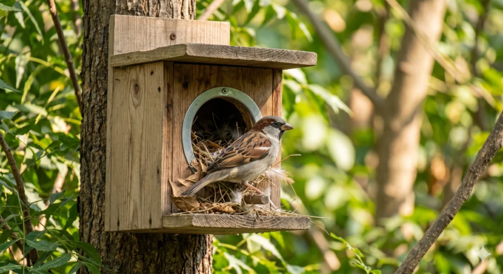Sparrow in a nest
